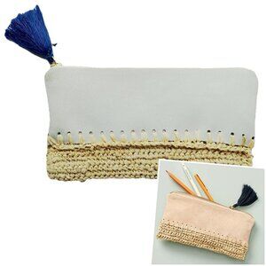 Anthropologie Handmade Seasonal Style Suede Raffia Tassel Makeup Pencil Pouch